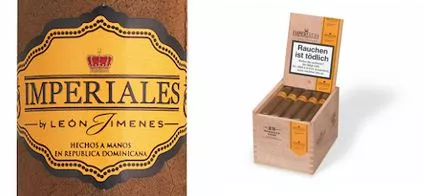 Imperiales Zigarren Kiste aus Holz und gelb mutschwarzer Aufschrift und Logo