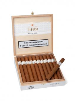 Villiger 1492 Churchill Zigarrenkiste offen mit Zigarren gefüllt, weiß mit Aufschrift