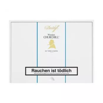 Davidoff Winston Churchill Toro Kiste weiß und hellblau mit goldenem Logo und schwarzer Aufschrift, geschlossen