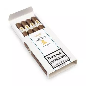 Davidoff Winston Churchill Toro Packung weiß mit goldenem Logo und schwarzer Aufschrift, geöffnet