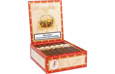 Aj Fernandez New World Toro Kiste Braun rot mit Logo und goldener Aufschrift, geöffnet
