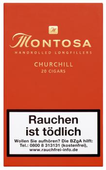 Montosa Churchill Zigarrenkiste geschlossen orangefarben mit goldener Aufschrift