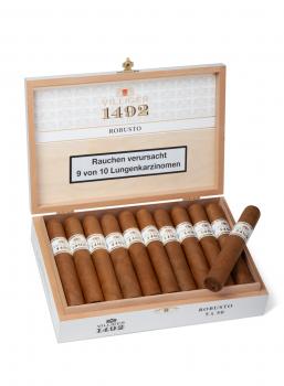 Villiger 1492 Robusto Zigarrenkiste offen mit Zigarren gefüllt weiß mit Aufschrift
