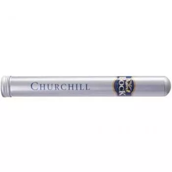 Bock Churchill Tubo Zigarre einzeln in silberner Tube mit brauner Aufschrift und Logo