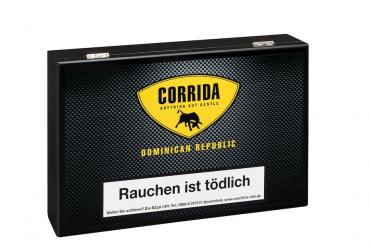 Corrida Dom. Republic Robusto Kiste schwarz und Gelb mit Corrida Logo und schwarzer Aufschrift