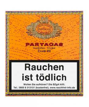 Partagas Club Packung orange und gold mit roter Aufschrift und Logo, geschlossen