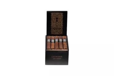 Gatekeeper Robusto Kiste schwarz mit orangenem Logo, geöffnet
