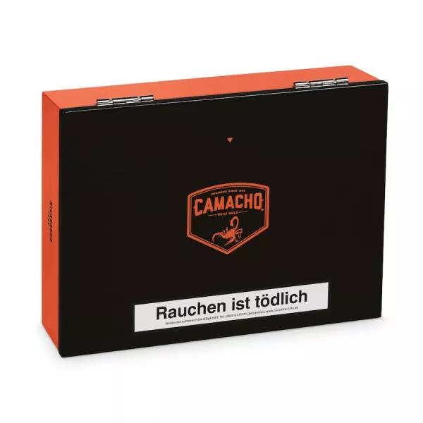 Camacho Nicaragua Toro Zigarrenkiste schwarz orange mit Logo und Aufschrift