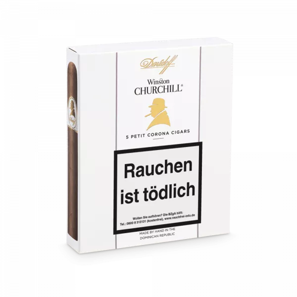 Davidoff Winston Churchill Petit Corona Packung weiß mit Logo und goldener Aufschrift