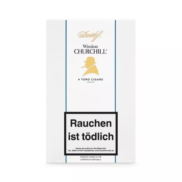 Davidoff Winston Churchill Toro Packung weiß mit goldenem Logo und schwarzer Aufschrift, geschlossen