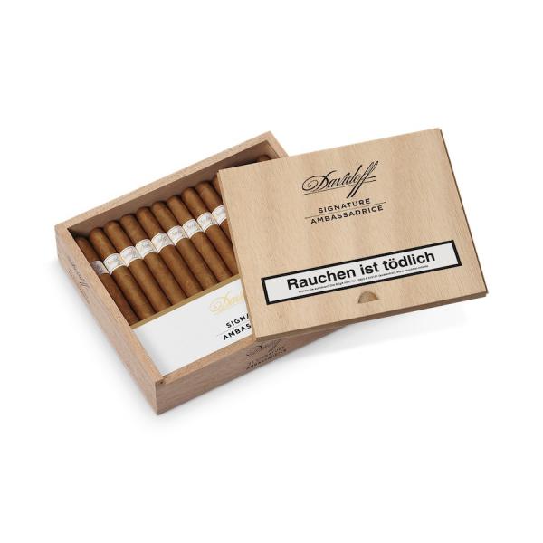 Davidoff Signature Ambassadrice Zigarrenkiste holz offen mit Zigarren Logo und Aufschrift