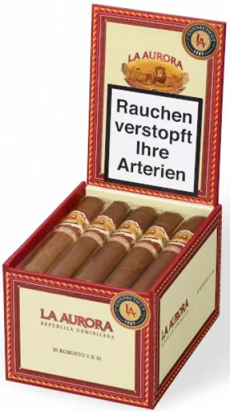 La Aurora 1987 Connecticut Robusto Zigarrenkiste offen gefüllt mit Zigarren
