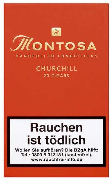 Montosa Churchill Zigarrenkiste geschlossen orangefarben mit goldener Aufschrift