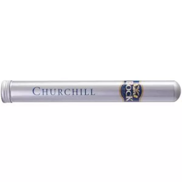 Bock Churchill Tubo Zigarre einzeln in silberner Tube mit brauner Aufschrift und Logo