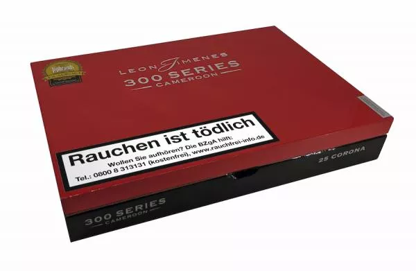 Leon Jimenes Series 300 Corona Zigarrenkiste rot mit goldfarbener Aufschrift