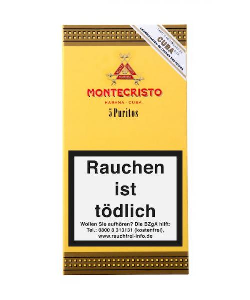 Montecristo Puritos 5er Packung gelb mit Logo und roter Aufschrift, geschlossen