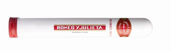 Romeo Y Julieta No.1 A/T Zigarre einzeln in weiß roter Tube mit weißer Aufschrift und Logo