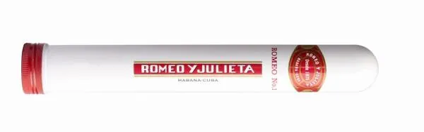 Romeo Y Julieta No.1 A/T Zigarre einzeln in weiß roter Tube mit weißer Aufschrift und Logo