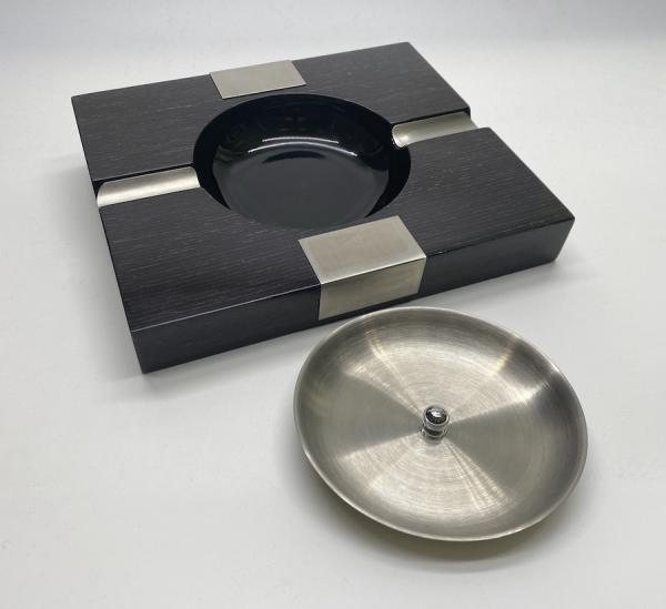 Zigarren Ascher Metall, Holz lackiert